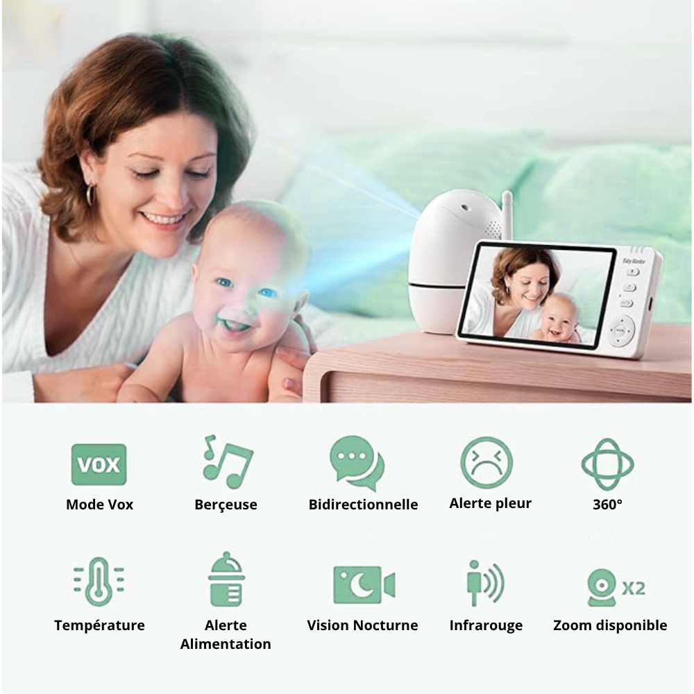Bebelio - Babyphone Nevo HD 5" - Caméra Motorisée 360°, Vision Nocturne, Audio Bidirectionnel, Sans Wi-Fi