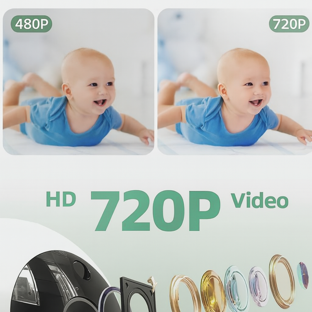 Bebelio - Babyphone Nevo HD 5" - Caméra Motorisée 360°, Vision Nocturne, Audio Bidirectionnel, Sans Wi-Fi