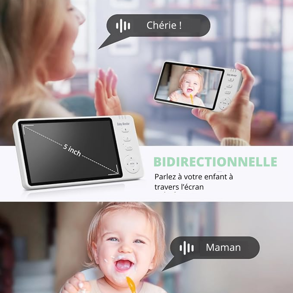 Bebelio - Babyphone Nevo HD 5" - Caméra Motorisée 360°, Vision Nocturne, Audio Bidirectionnel, Sans Wi-Fi
