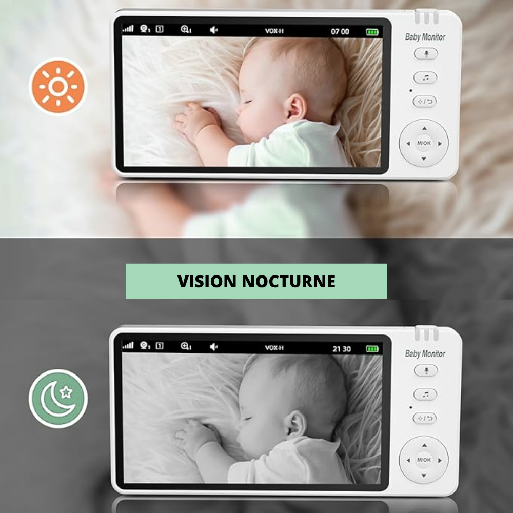 Bebelio - Babyphone Nevo HD 5" - Caméra Motorisée 360°, Vision Nocturne, Audio Bidirectionnel, Sans Wi-Fi