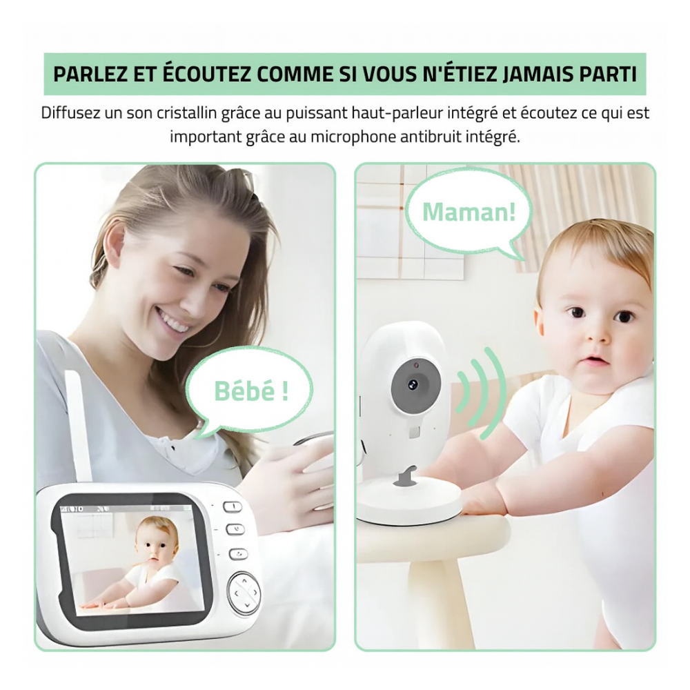 Bebelio - Babyphone Evo 3.5" - Vision Nocturne, Audio Bidirectionnel, Sans Ondes